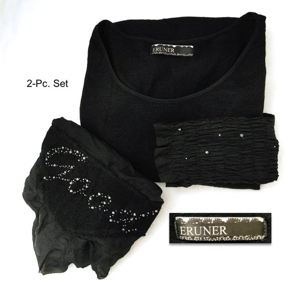 ERUNER 2-pc Set Black Tunic Long Sleeved Round Neck w/ matching Scarf M-L - Picture 9 of 15